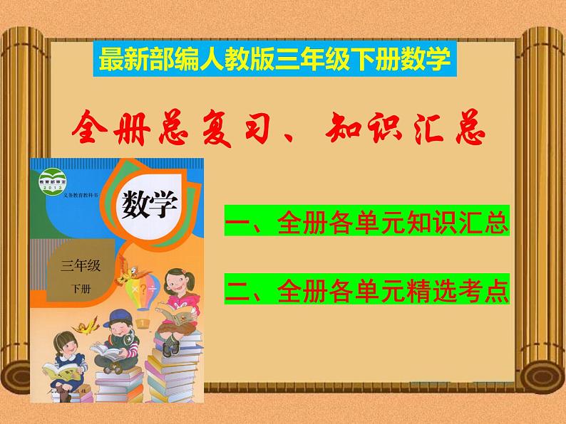 部编人教版三年级下册《数学》期末知识汇总--复习资料-总复习【自己精心整理】课件PPT01