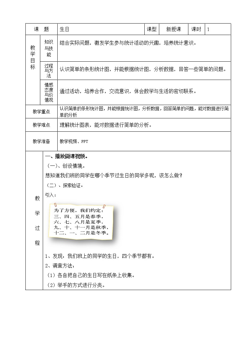 北师大版数学四下6.1 生    日ppt课件+教案+同步练习01