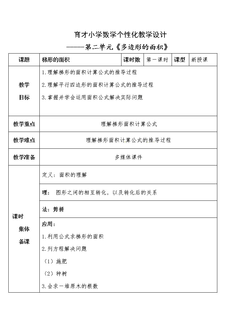 四年级下册数学教案-第二单元 梯形的面积-青岛版（五四制）01