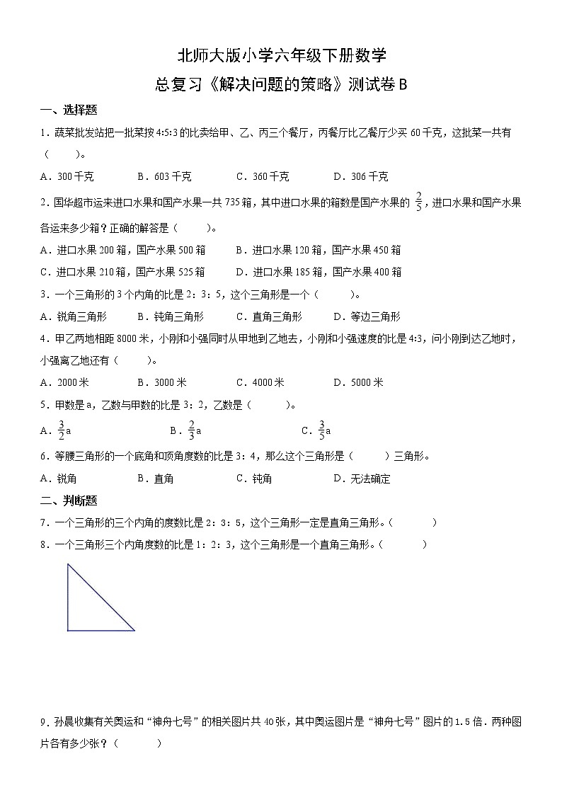 北师大版数学六下解决问题的策略测试卷B(附答案)01
