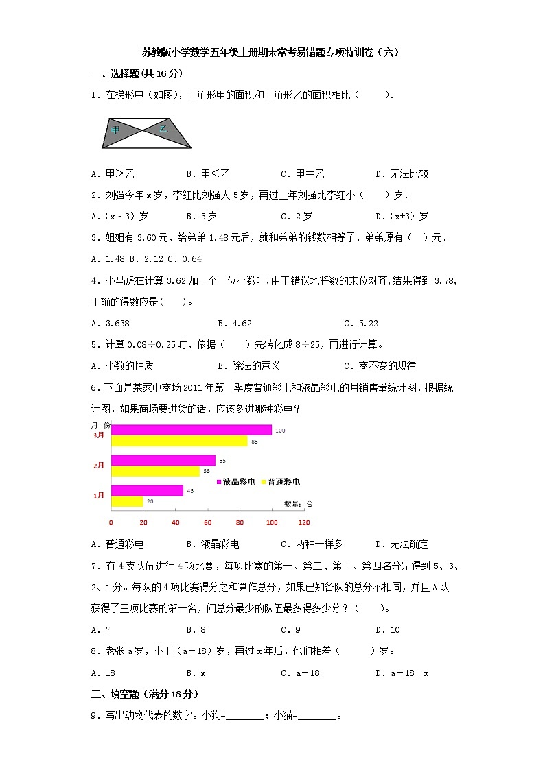 苏教版小学数学五年级上册期末常考易错题专项特训卷（六）（word版含答案）第1页
