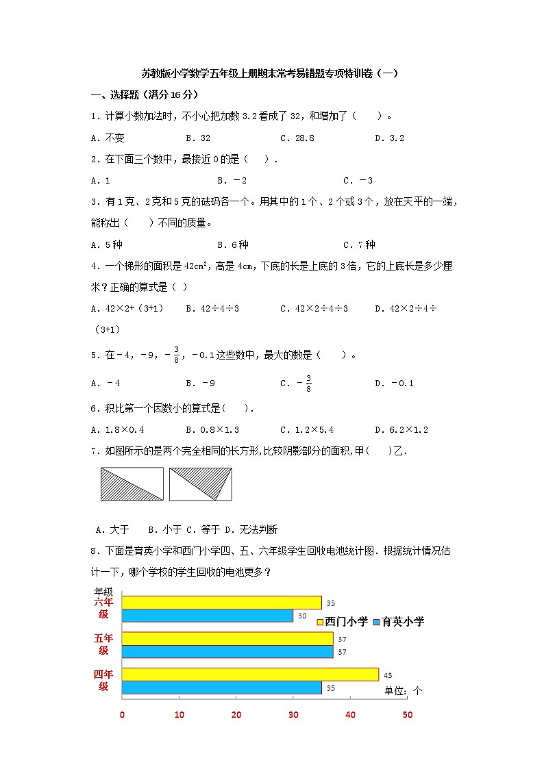 苏教版小学数学五年级上册期末常考易错题专项特训卷（一）（word版含答案）第1页