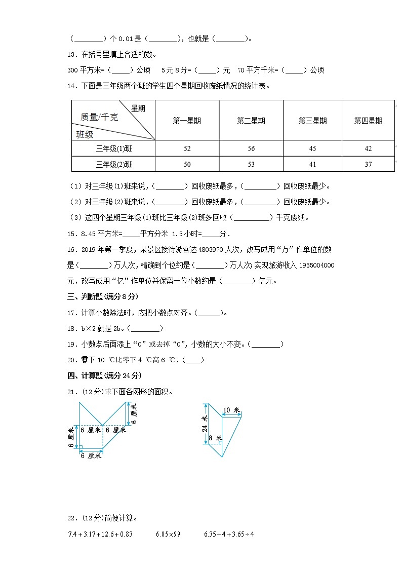 苏教版小学数学五年级上册期末常考易错题专项特训卷（十）（word版含答案）第2页
