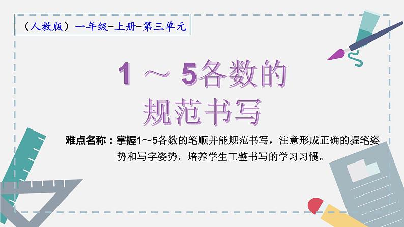 人教版一年级数学上册 3.1 1-5各数的规范书写(1)课件01