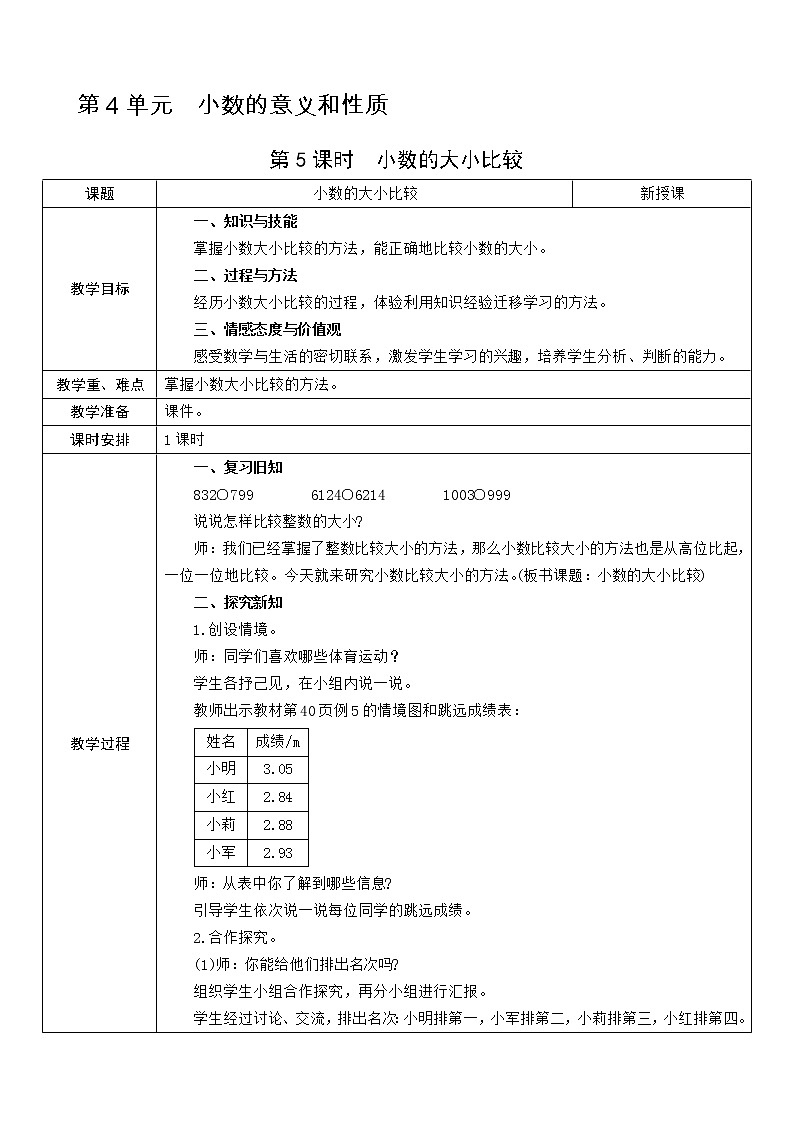 第5课时  小数的大小比较教案01