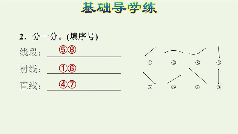 四年级数学上册二线与角第1课时线的认识认识线段射线和直线习题课件北师大版第5页