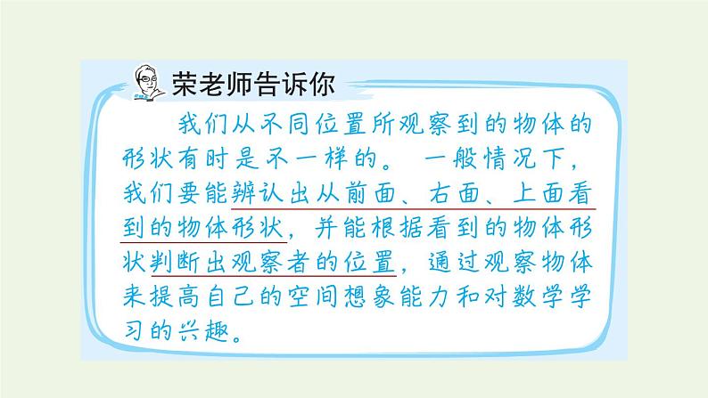 四年级数学上册提分专项第11招用对应思想解决从不同方向观察几何体的问题课件苏教版02