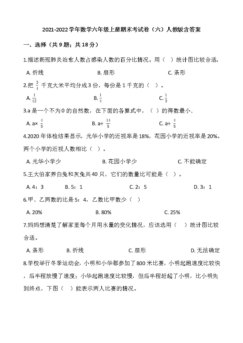 2021-2022学年数学六年级上册期末考试卷（六）人教版含答案第1页