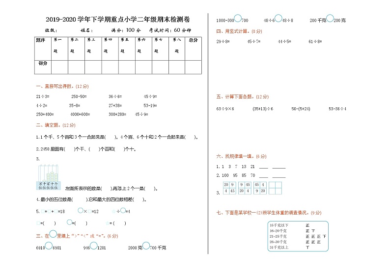 （真题）人教版数学三年级（上） 期末真题检测卷201