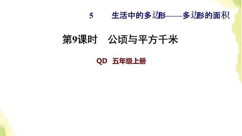 五年级数学上册五生活中的多边形__多边形的面积第9课时公顷与平方千米习题课件青岛版六三制01