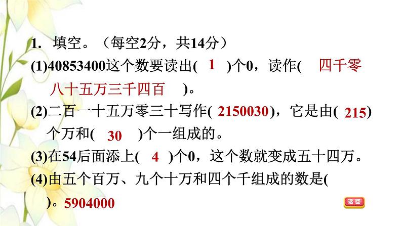 四年级数学上册第1单元大数知多少__万以上数的认识第4课时阶段小达标1课件青岛版六三制03