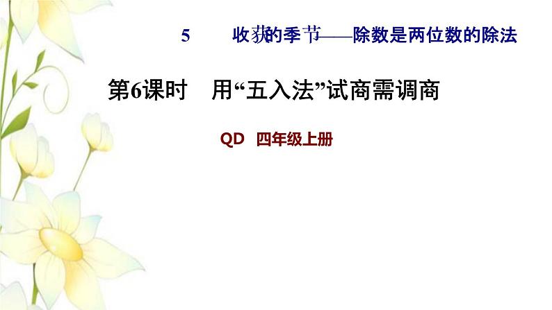 四年级数学上册第5单元收获的季节__除数是两位数的除法第6课时用五入法试商需调商习题课件青岛版六三制01