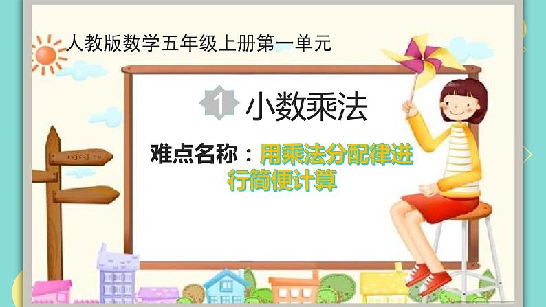 人教版小学数学五年级上册《小数乘法——整数乘法运算定律推广到小数》课件PPT第1页