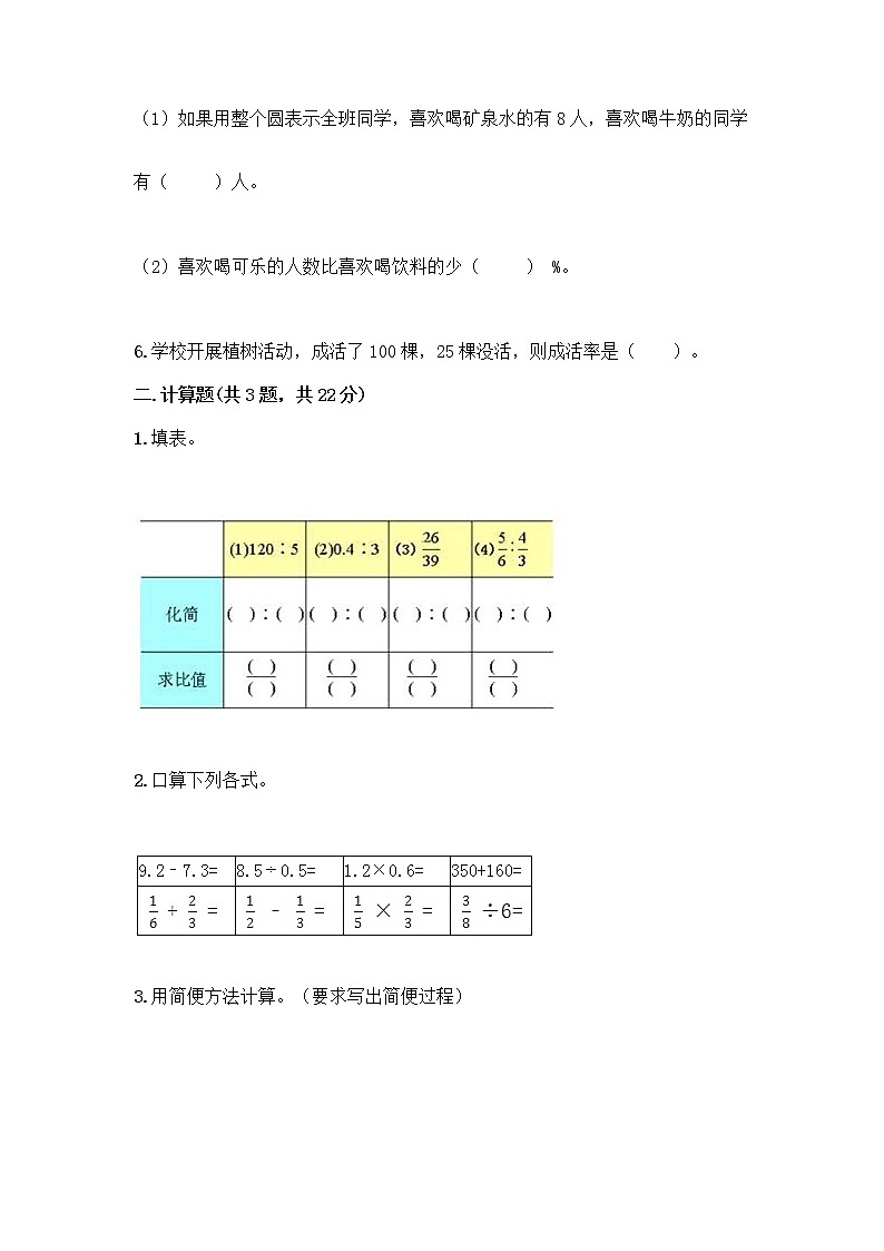 人教版六年级上册数学期末测试卷附答案（模拟题）第2页