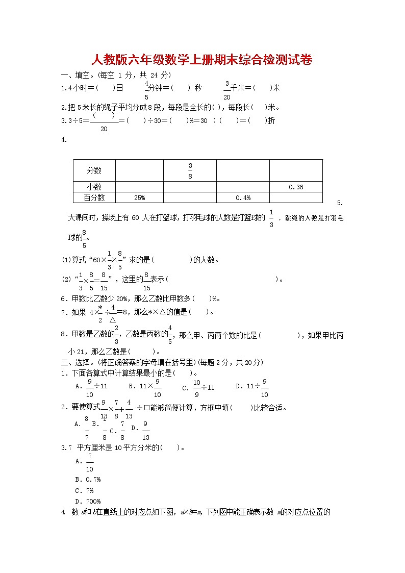 人教版六年级数学上册 第一学期期末质量综合检测试题测试卷 (10)第1页