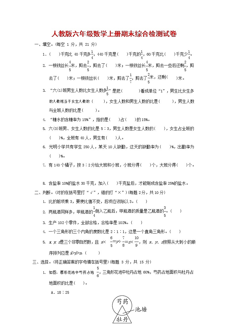 人教版六年级数学上册 第一学期期末质量综合检测试题测试卷 (18)01