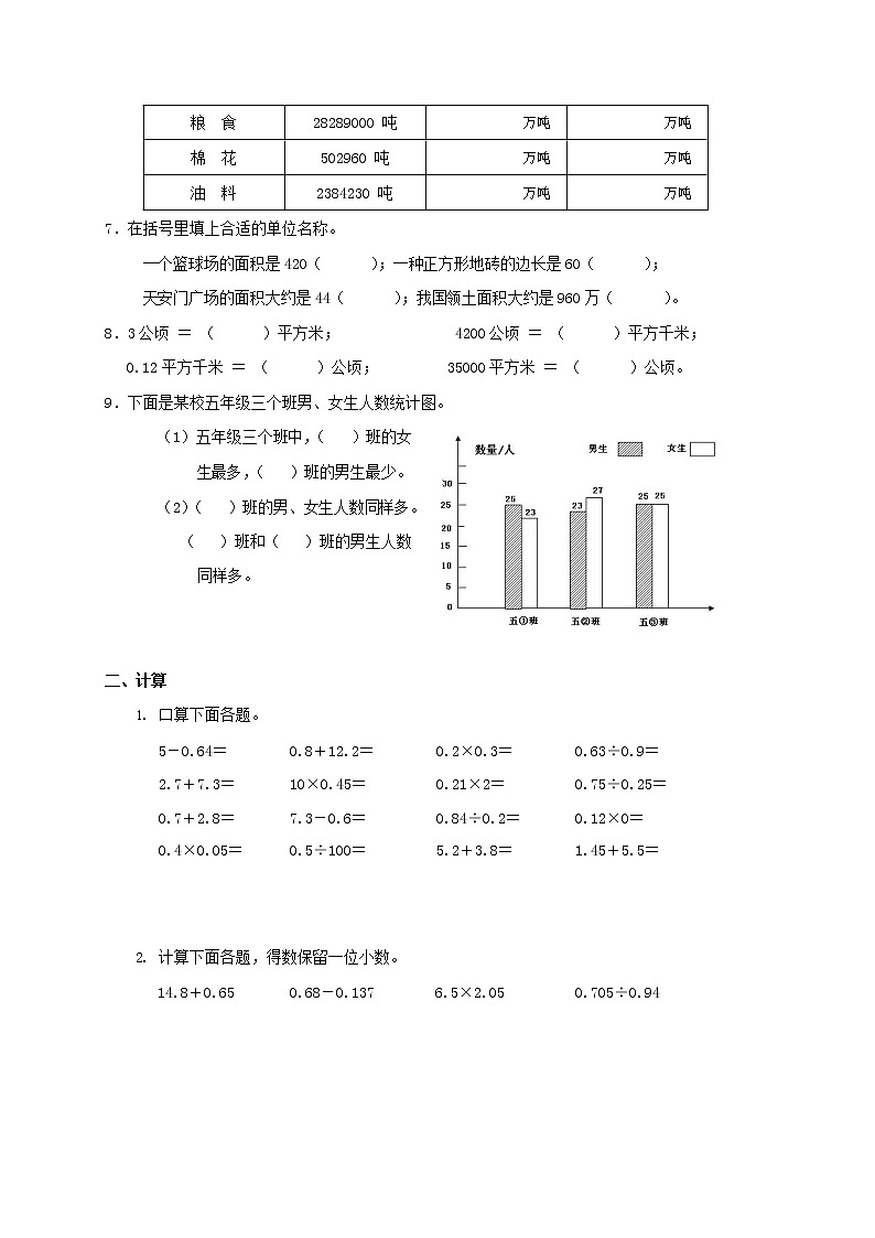 人教版五年级数学上册 第一学期期末复习综合检测试题测试卷 (61)第2页
