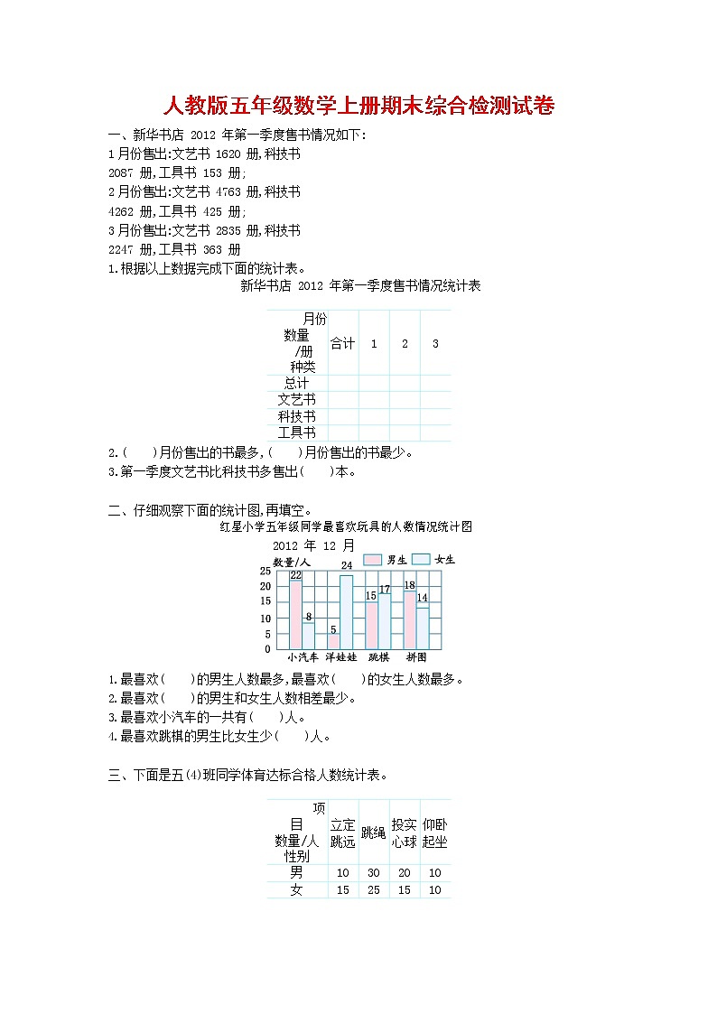 人教版五年级数学上册 第一学期期末复习综合检测试题测试卷 (123)第1页