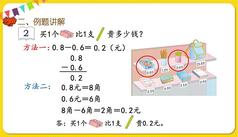 人教版三年级下册数学第七单元——第4课时  简单的小数加、减法课件PPT第6页