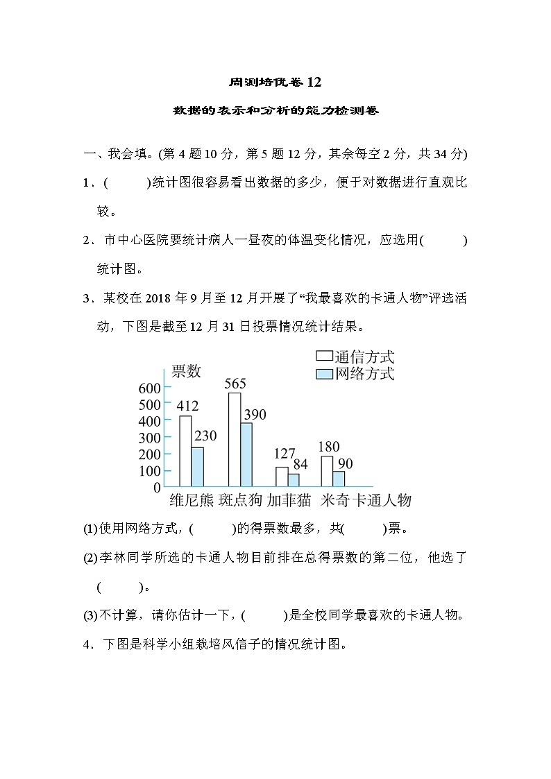2022年北师大版小学数学五年级下册第八单元周测培优卷12  数据的表示和分析的能力检测卷 (含答案)01