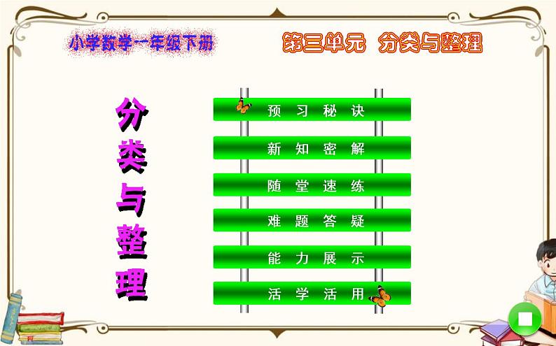 人教版数学 一年级下册 第三单元课件：分类与整理第1页