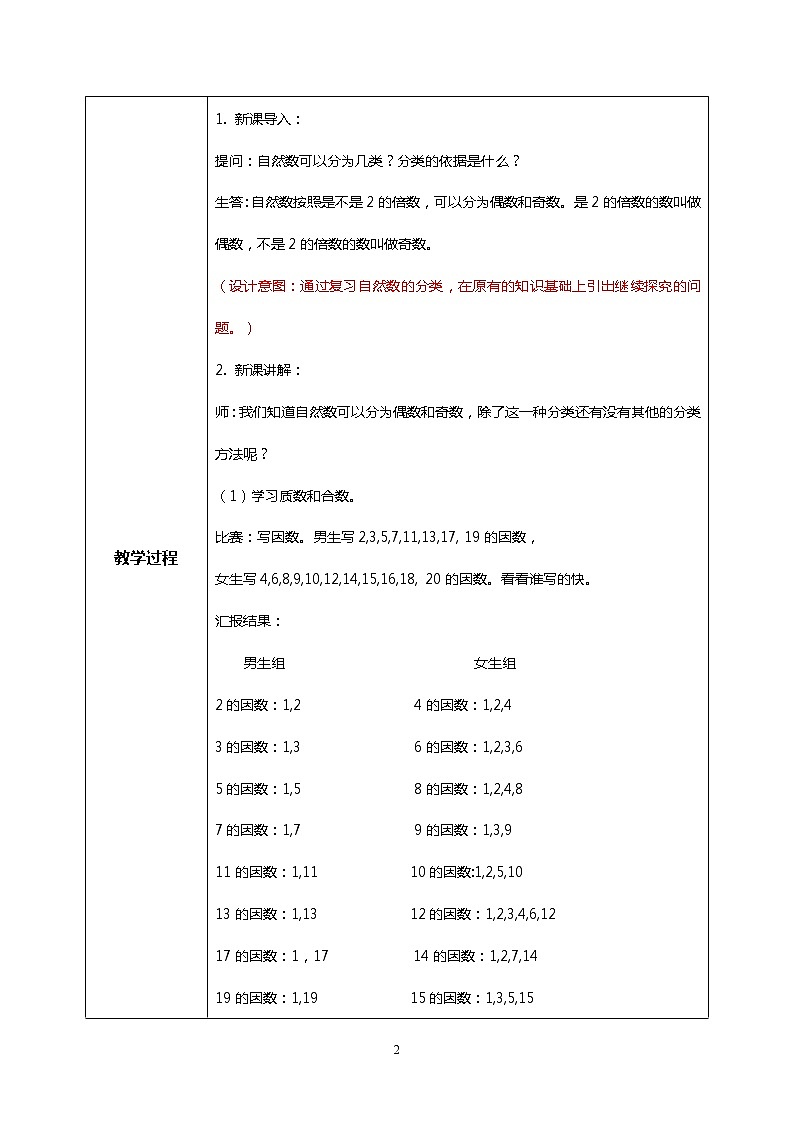 人教版数学五下2.5《质数和合数》教学设计第2页