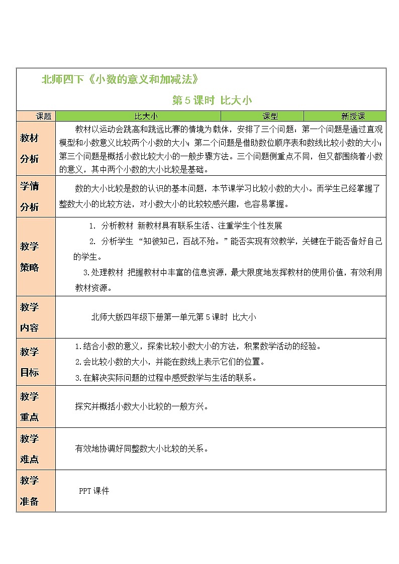 北师大版四下数学1.4《比大小》课件+教案+视频资料01