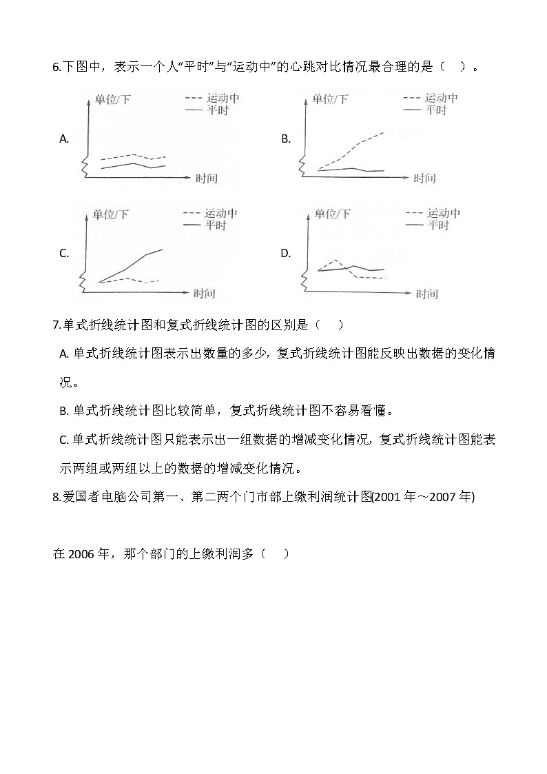 北师大版五年级数学下册一课一练8.2复式折线统计图  （含答案）第2页