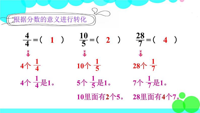 苏教数学五年级下册 四 分数的意义和性质 第5课时 假分数化成整数或带分数 PPT课件06