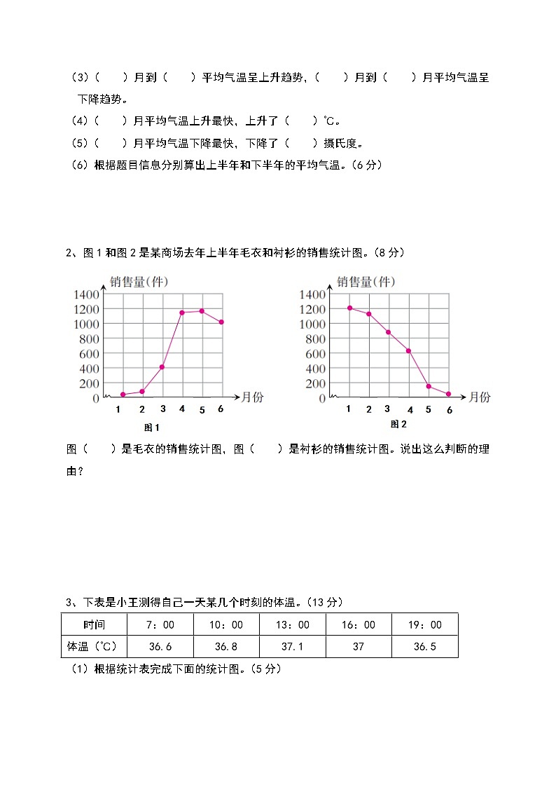 人教版五年级下册数学第七单元《折线统计图》测试卷（含答案）第2页
