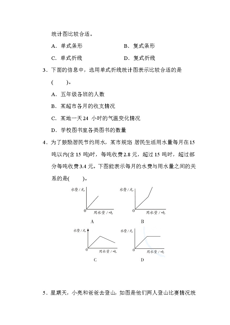 苏教版五年级下册数学 第二单元 折线统计图 测试卷第2页