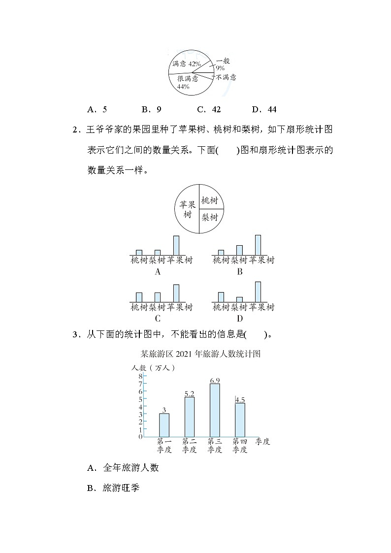 青岛版五年级下册数学 7．扇形统计图的应用 测试卷第3页