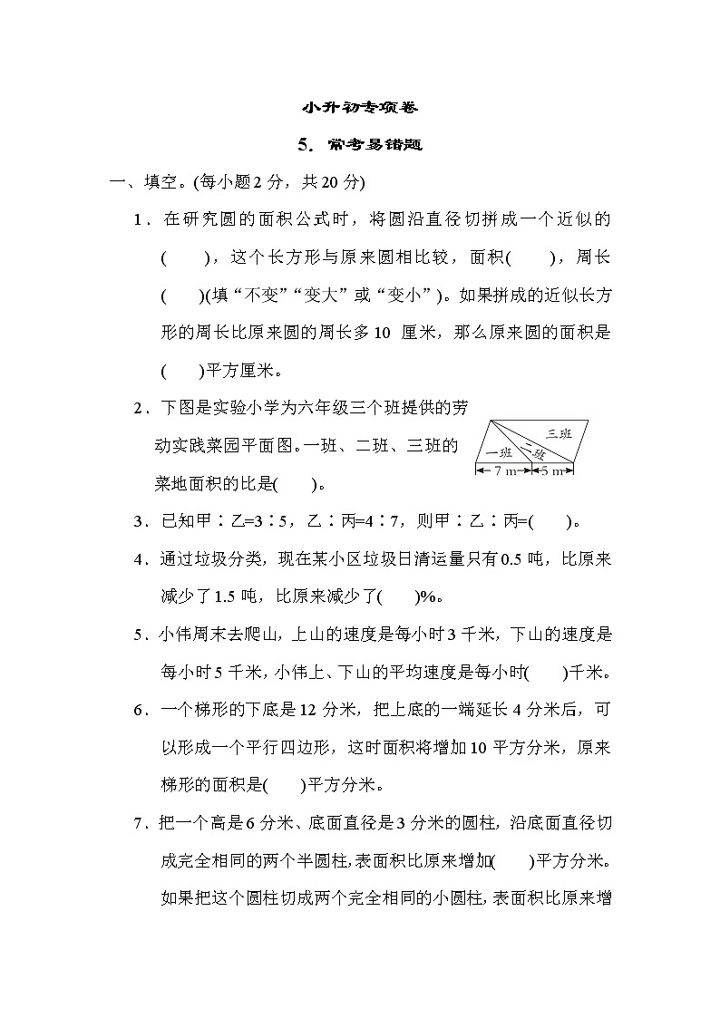 青岛版小升初专项卷  5．常考易错题第1页