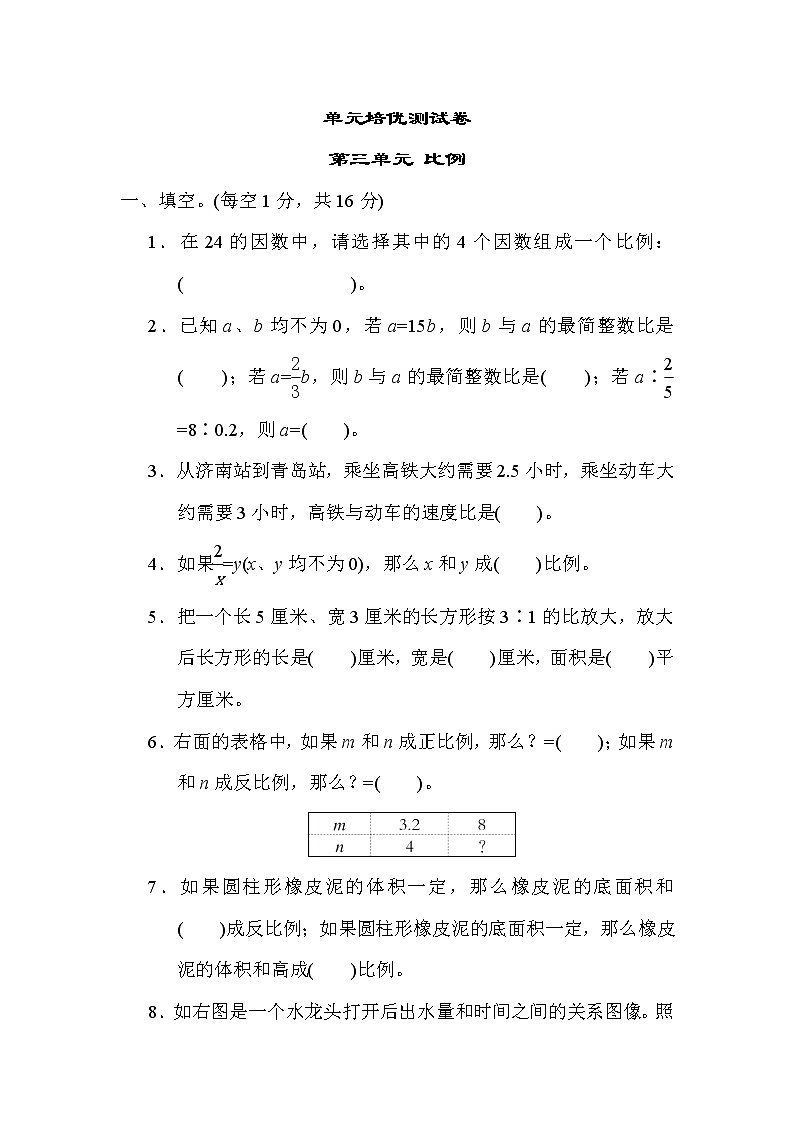 青岛版五年级下册数学 第三单元 比例 测试卷第1页
