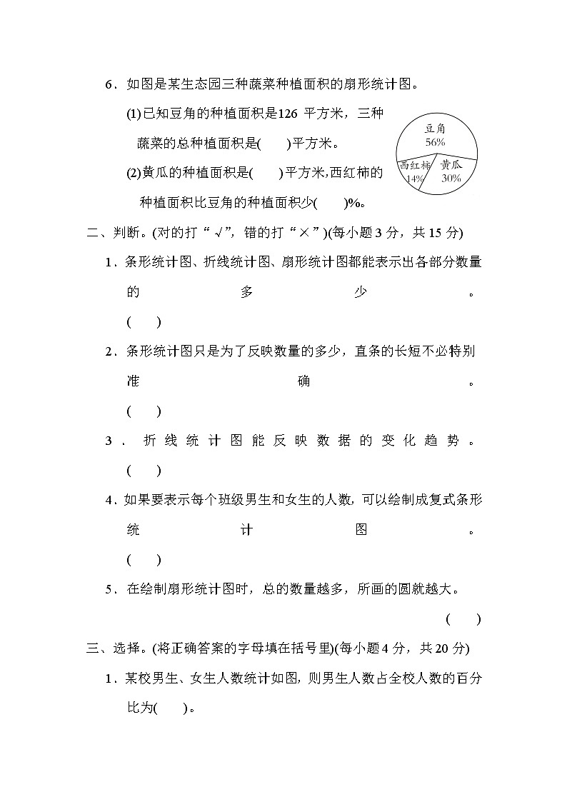 青岛版五年级下册数学 第五单元 扇形统计图 测试卷第2页