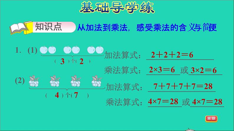 2021二年级数学上册第4单元表内乘法一第1课时乘法的初步认识练习1乘法的初步认识习题课件新人教版03