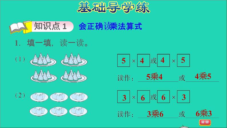 2021二年级数学上册第4单元表内乘法一第1课时乘法的初步认识练习3乘法算式的读法及各部分名称习题课件新人教版第3页