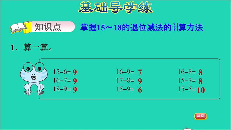 2021一年级数学上册九20以内的减法第3课时15161718减几习题课件冀教版第3页