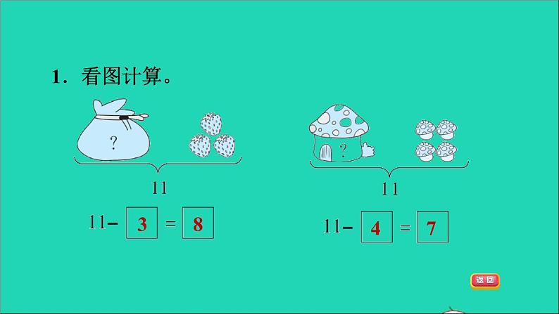 2021一年级数学上册九20以内的减法第2课时11减几的应用练习习题课件冀教版第3页