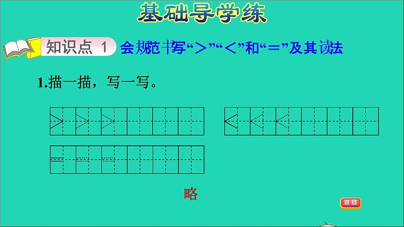 2021一年级数学上册二10以内数的认识第2课时认识＞＝和＜习题课件冀教版第3页