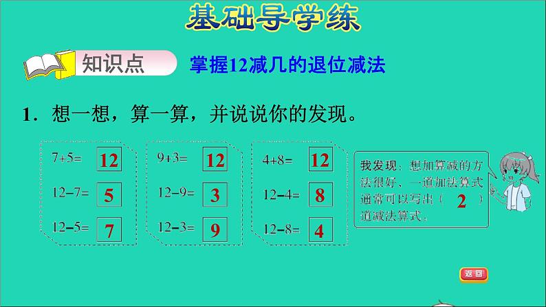 2021一年级数学上册九20以内的减法第2课时12减几习题课件冀教版第3页