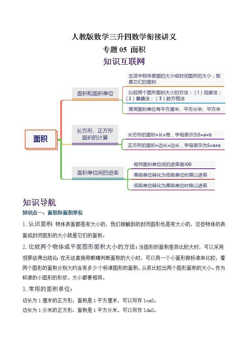专题05《面积》—小学数学三升四衔接讲义（原卷 解析）人教版01