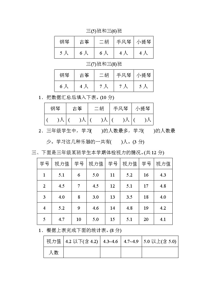 苏教版三年级下册数学 第九单元 数据的收集和整理(二) 测试卷第2页