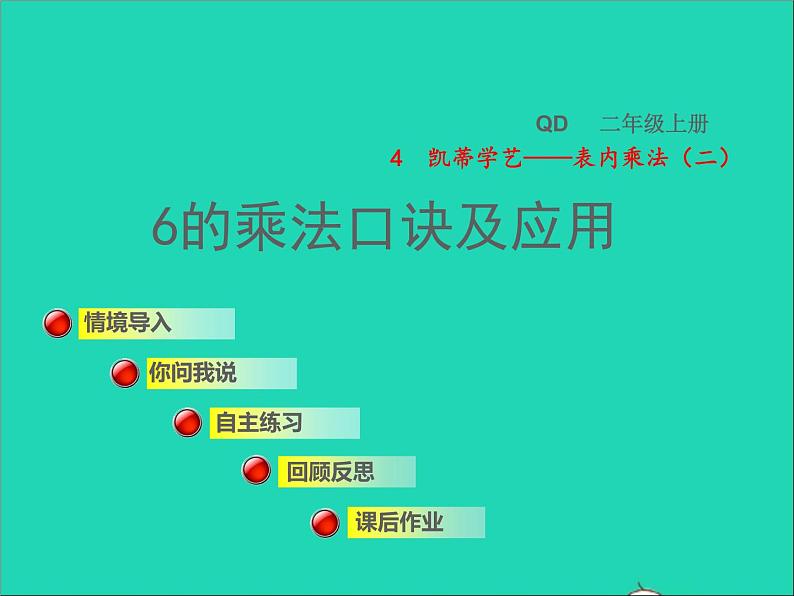 2021二年级数学上册四凯蒂学艺__表内乘法二信息窗16的乘法口诀及应用授课课件青岛版六三制第1页