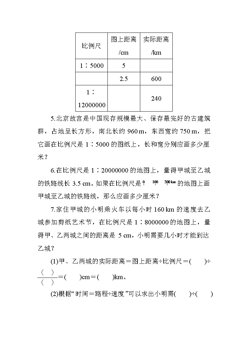人教版数学六下  4.3.2《比例尺的应用》课时测评02