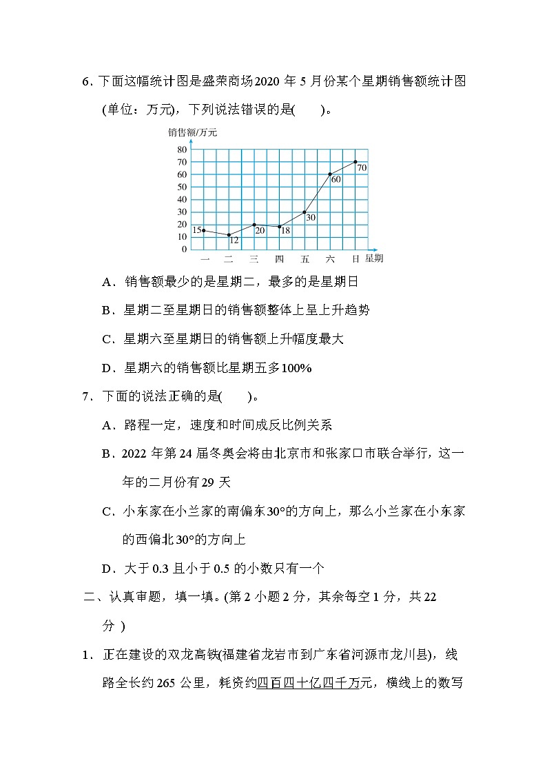 人教版六年级下册数学 毕业会考模拟卷(二)第2页