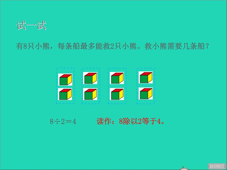 2021二年级数学上册五森林里的故事__除法的初步认识信息窗3除法的意义及除法各部分的名称授课课件青岛版六三制第4页