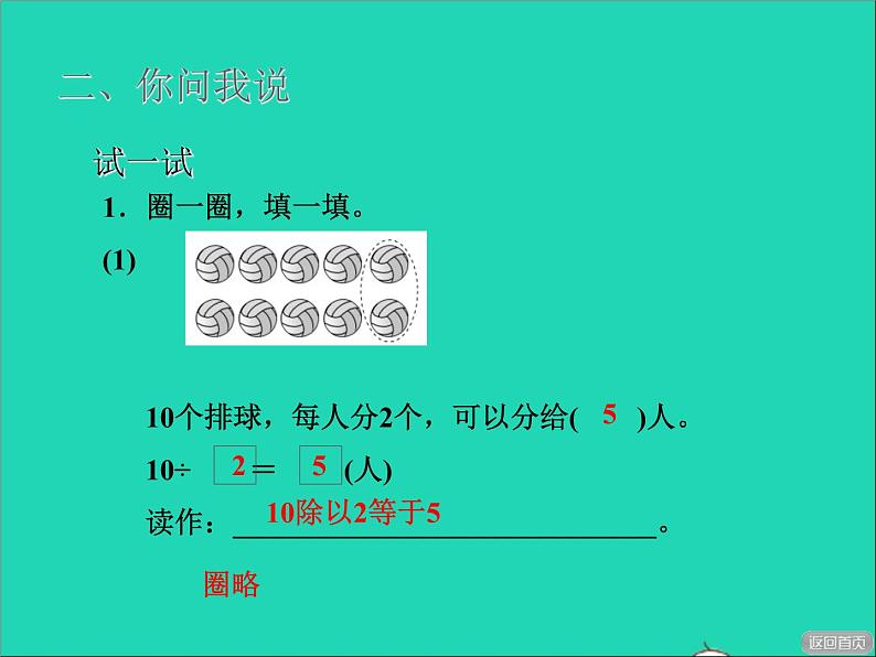 2021二年级数学上册五森林里的故事__除法的初步认识信息窗3除法的意义及除法各部分的名称授课课件青岛版六三制第7页