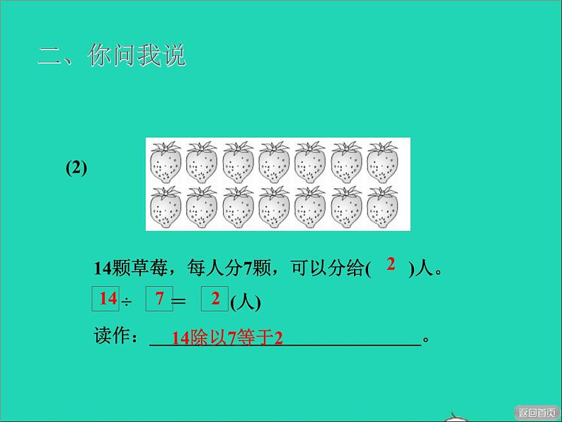 2021二年级数学上册五森林里的故事__除法的初步认识信息窗3除法的意义及除法各部分的名称授课课件青岛版六三制第8页