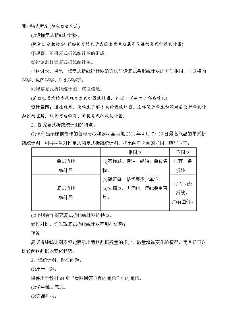 北师大版数学五下8.2《复式折线统计图》教案设计02